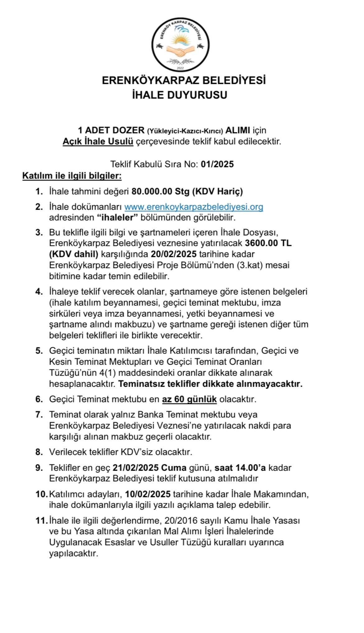 ihale 3 şubat 2025