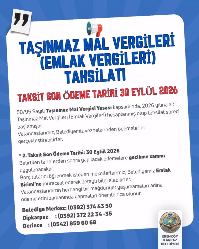 Taşınmaz Mal Vergisi son &ouml;deme tarihi: 30 Eyl&uuml;l 2026