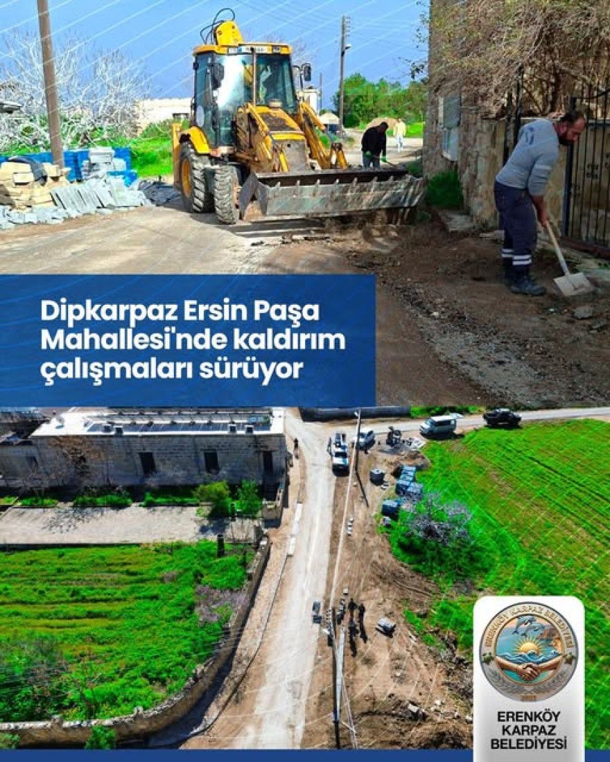 Dipkarpaz'da kaldırım &ccedil;alışmaları s&uuml;r&uuml;yor