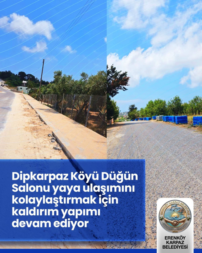 Dipkarpaz'da kaldırım &ccedil;alışmalarına devam ediliyor