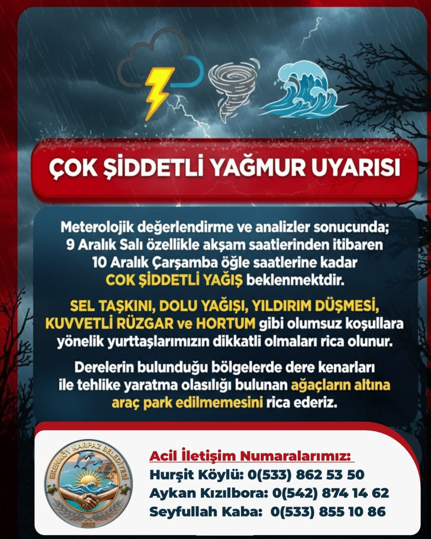 &Ccedil;ok Şiddetli Yağmur Uyarısı