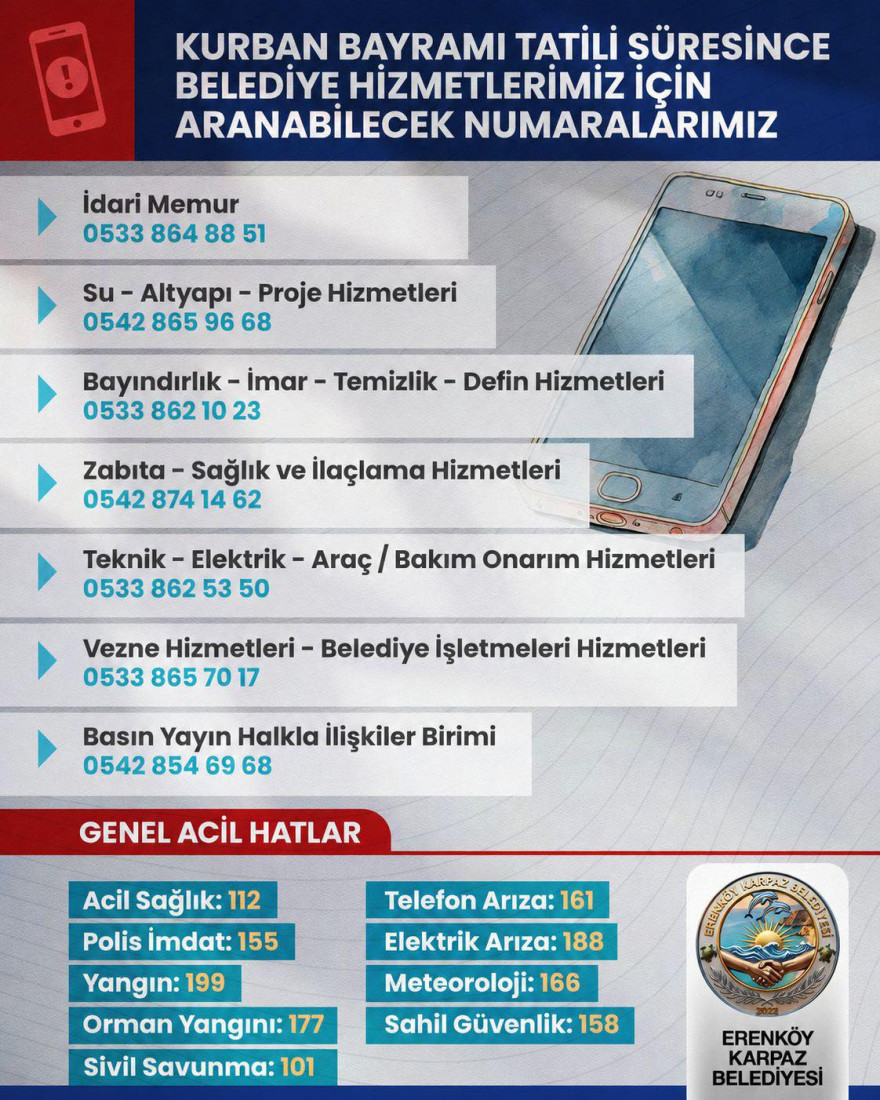 ERENK&Ouml;Y KARPAZ BELEDİYESİ&rsquo;NDEN KURBAN BAYRAMI İ&Ccedil;İN HİZMET TEDBİRLERİ