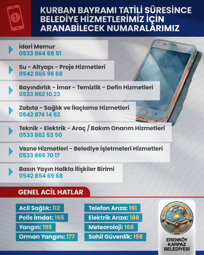 ERENK&Ouml;Y KARPAZ BELEDİYESİ&rsquo;NDEN KURBAN BAYRAMI İ&Ccedil;İN HİZMET TEDBİRLERİ